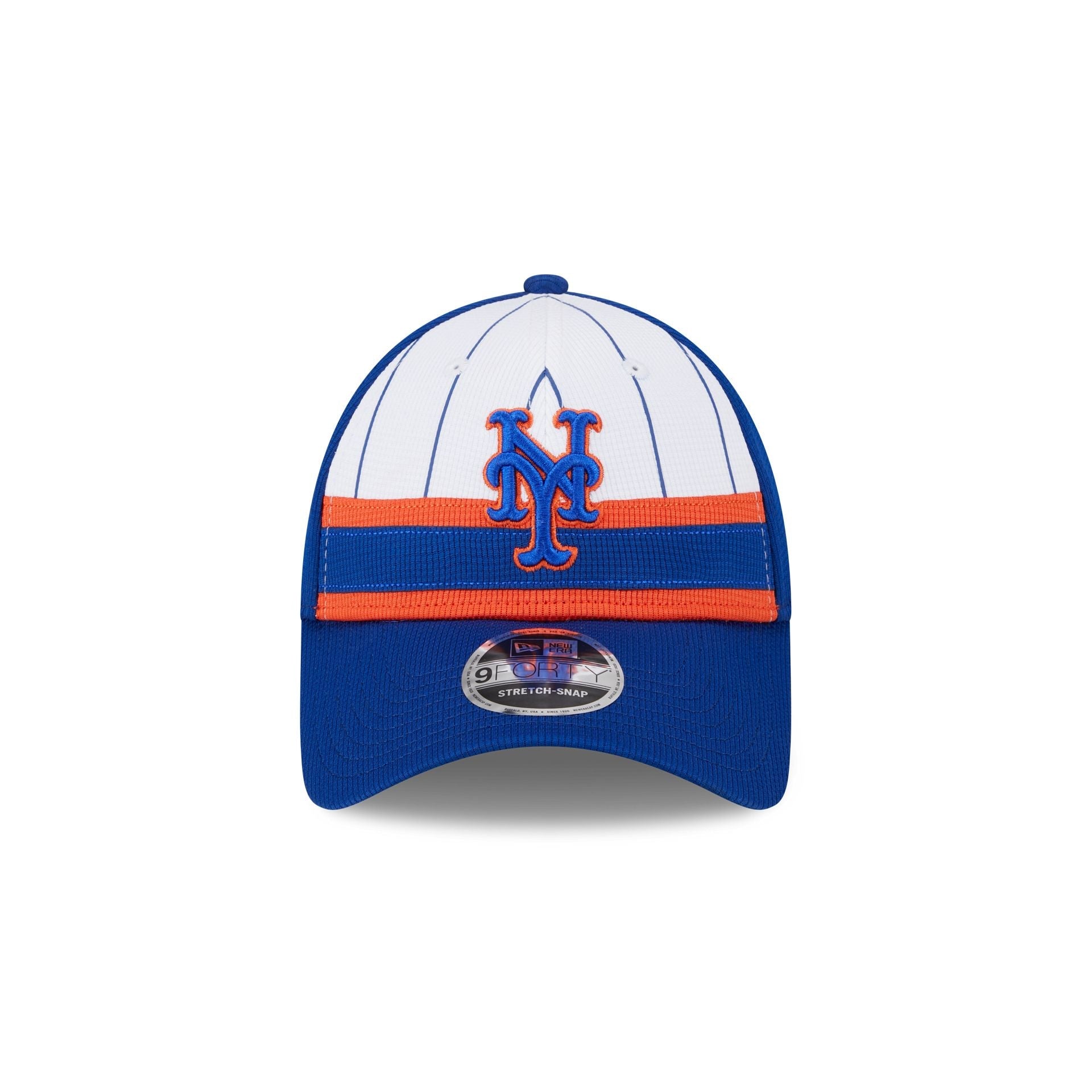 New York Mets 2025 Batting Practice Pinstripe 9FORTY Stretch-Snap Hat