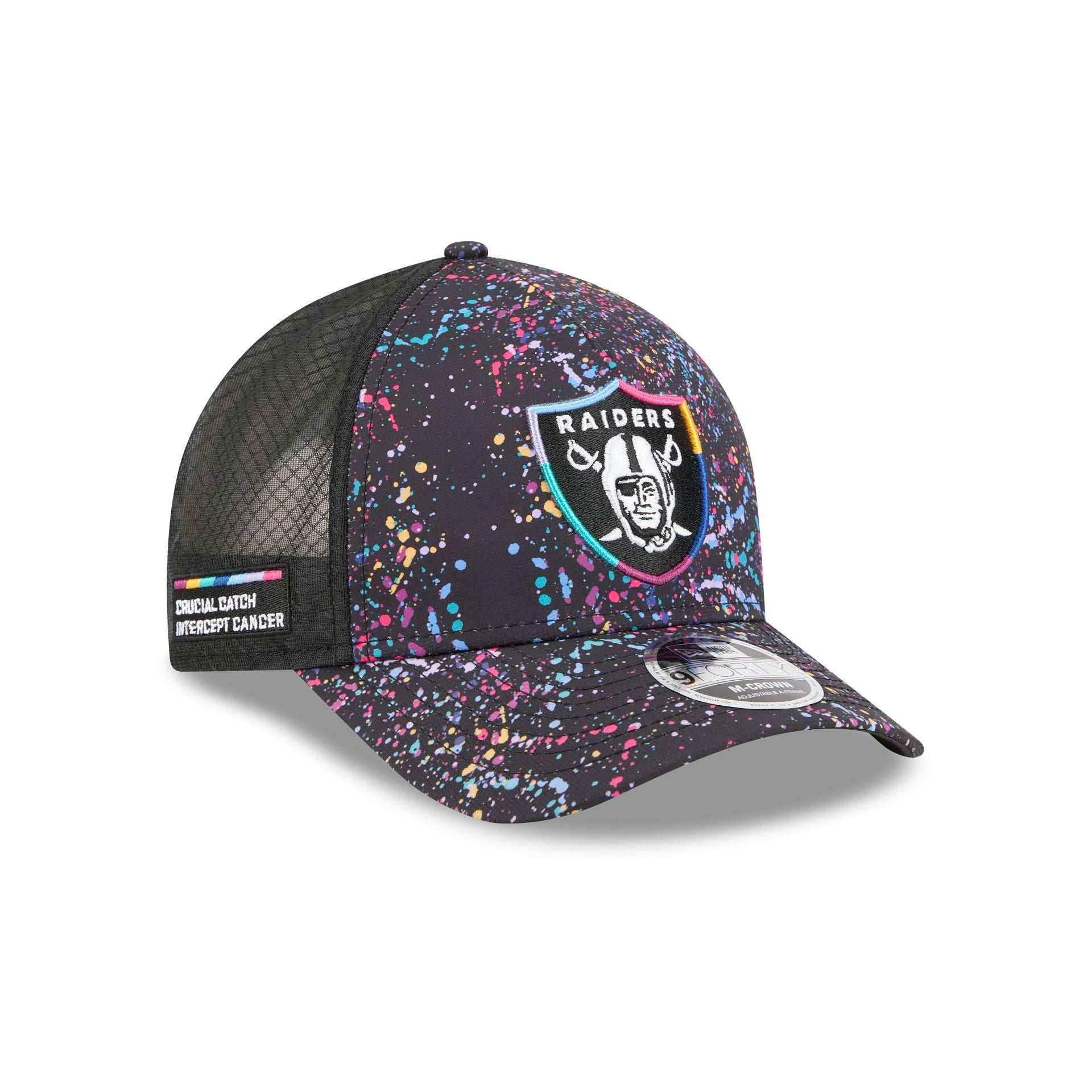 Las Vegas Raiders 2025 Crucial Catch 9FORTY M-Crown A-Frame Trucker Hat