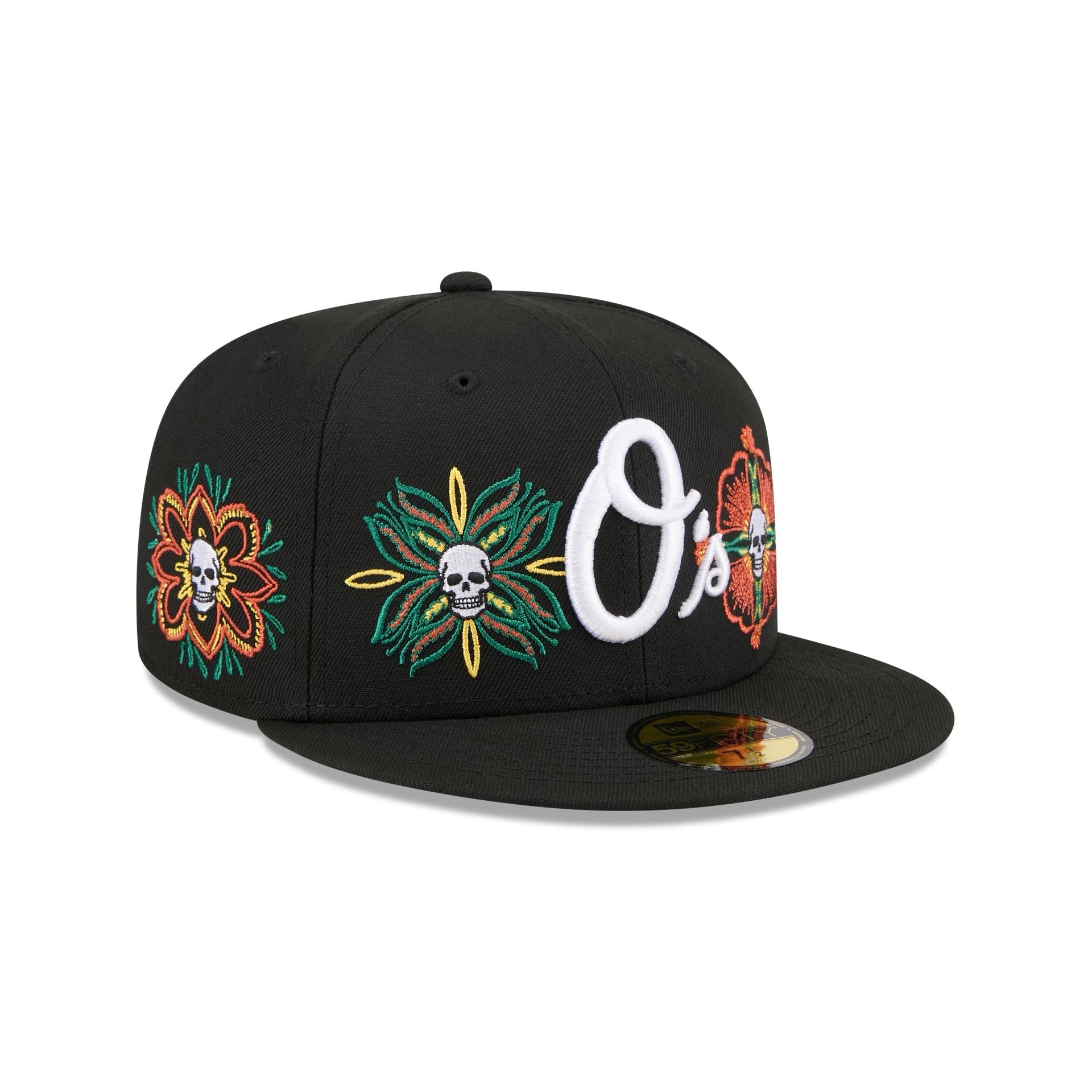 Baltimore Orioles Day of the Dead Skull & Flowers 59FIFTY Fitted Hat