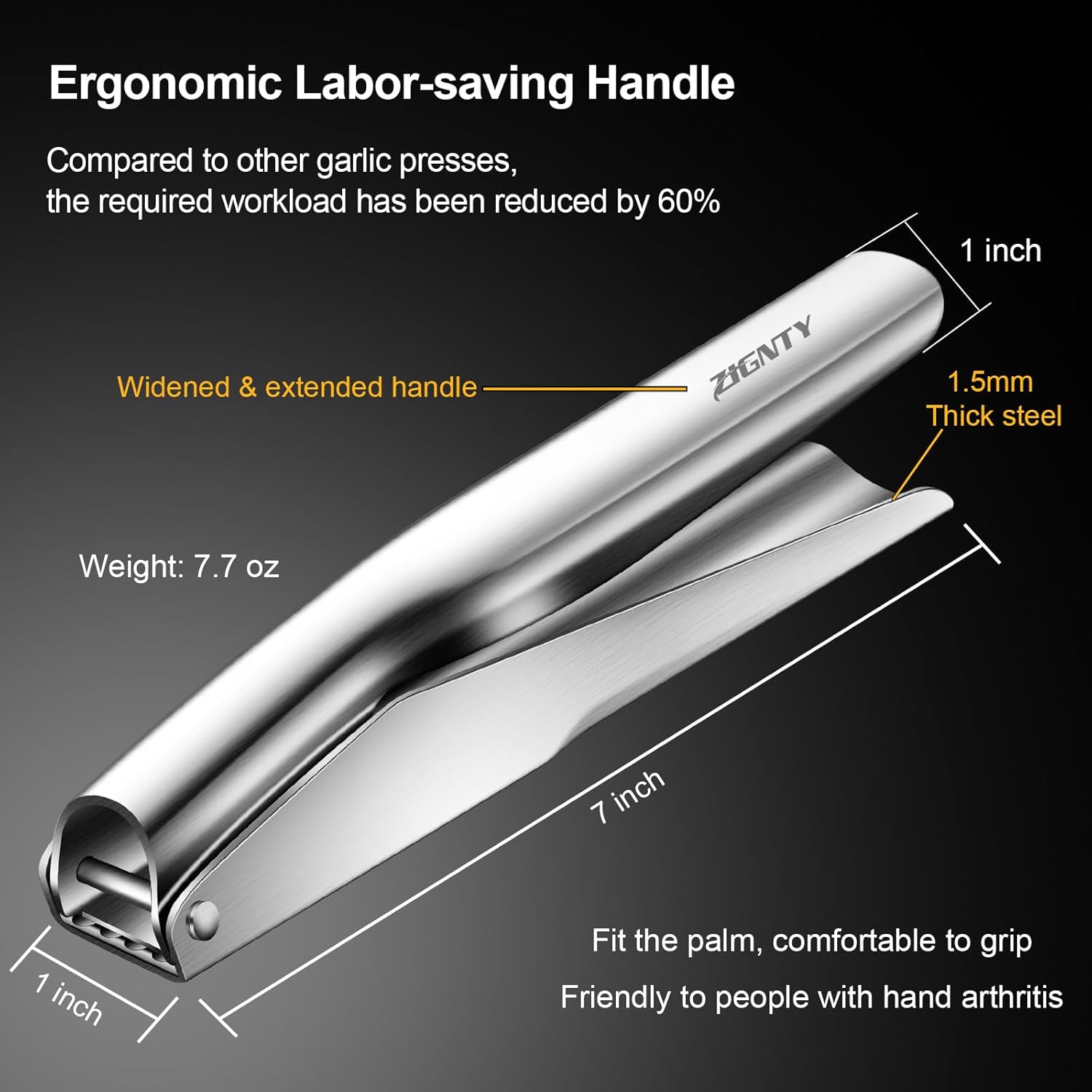 Garlic Press Stainless Steel,Premium Garlic Mincer Tool,No Need to Peel Garlic Ginger Crusher & Masher Easy Squeeze Large Trough Ergonomic Handle,Rust Proof,Dishwasher Safe (5 Years Warranty)