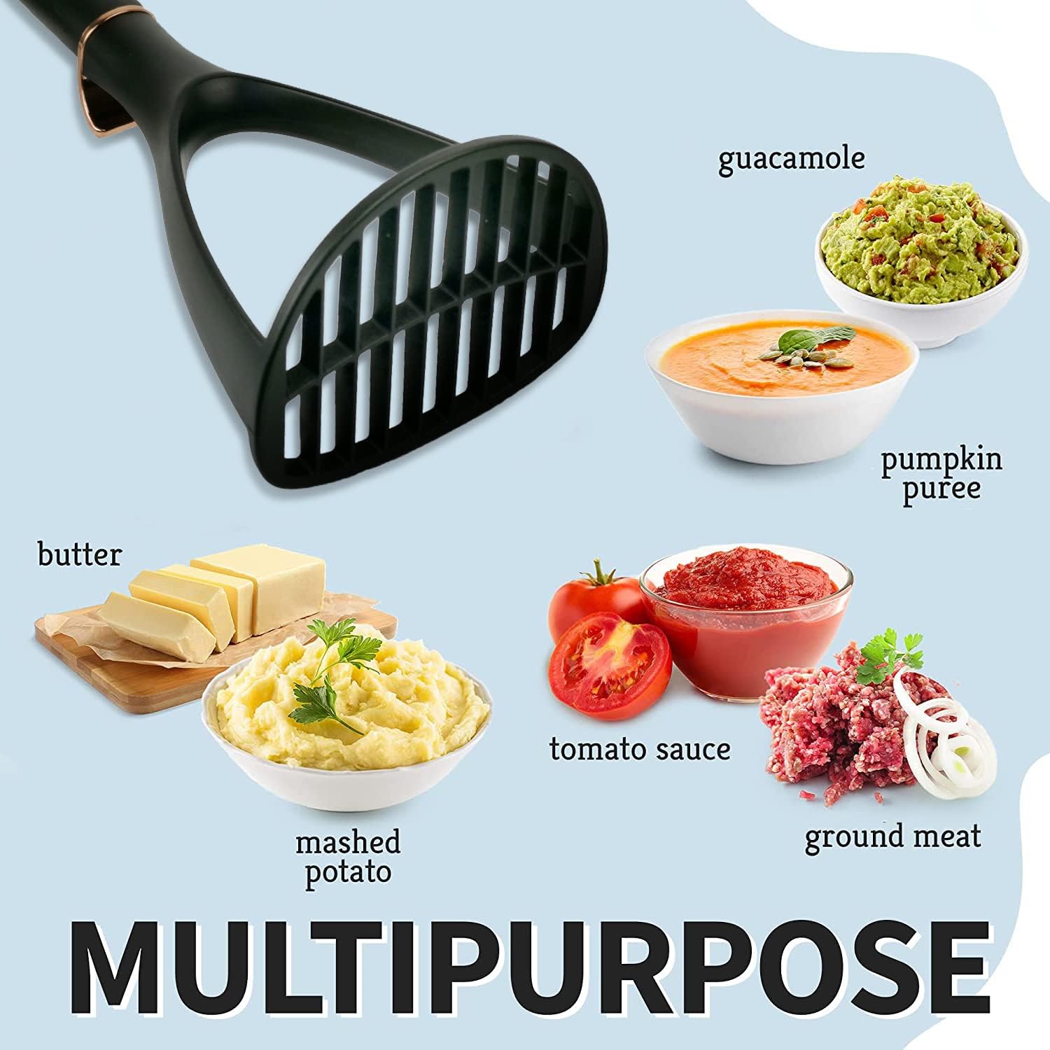 TENTA KITCHEN Good Grips Potato Solid Masher Professional Potato Mashers Stainless Steel Nylon,Garlic Press,Cooking and Kitchen Gadget. Ricer Press Blender Crusher for Non-Stick Cookware