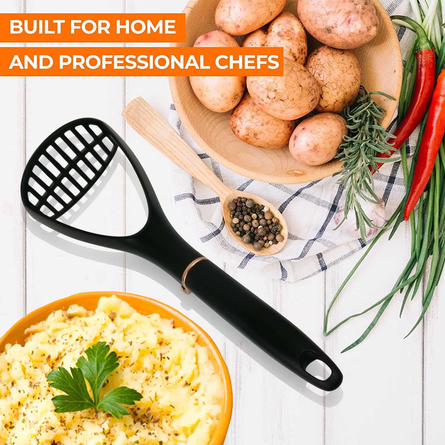 TENTA KITCHEN Good Grips Potato Solid Masher Professional Potato Mashers Stainless Steel Nylon,Garlic Press,Cooking and Kitchen Gadget. Ricer Press Blender Crusher for Non-Stick Cookware