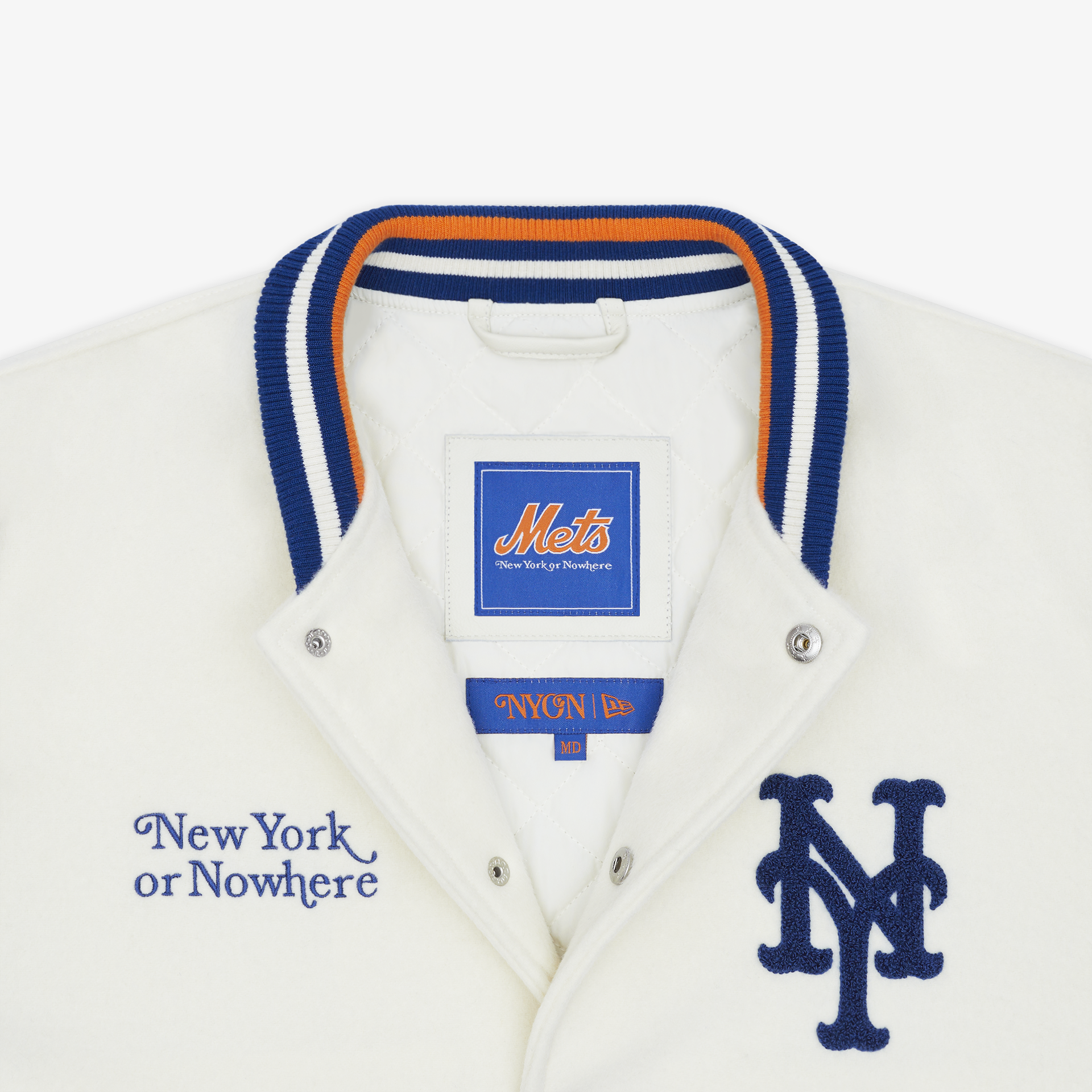 New York or Nowhere x New York Mets Youth Chrome White Motto Varsity Jacket