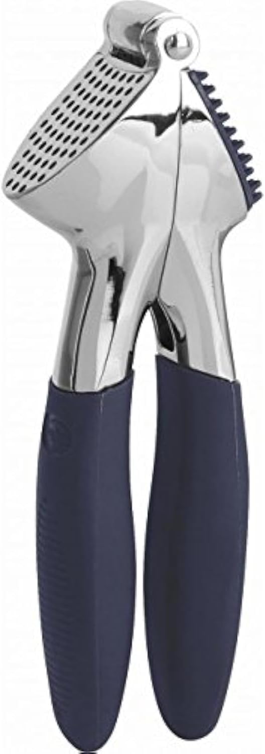 Trudeau Maison Ergonomic Stressless Stainless Steel Garlic Press and Crusher with Cleaning Aid (Black/Grey)