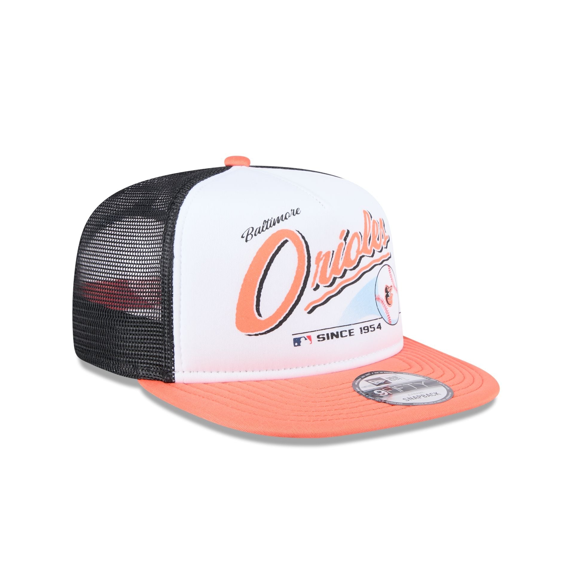 Baltimore Orioles Retro Script 9FIFTY A-Frame Trucker Hat