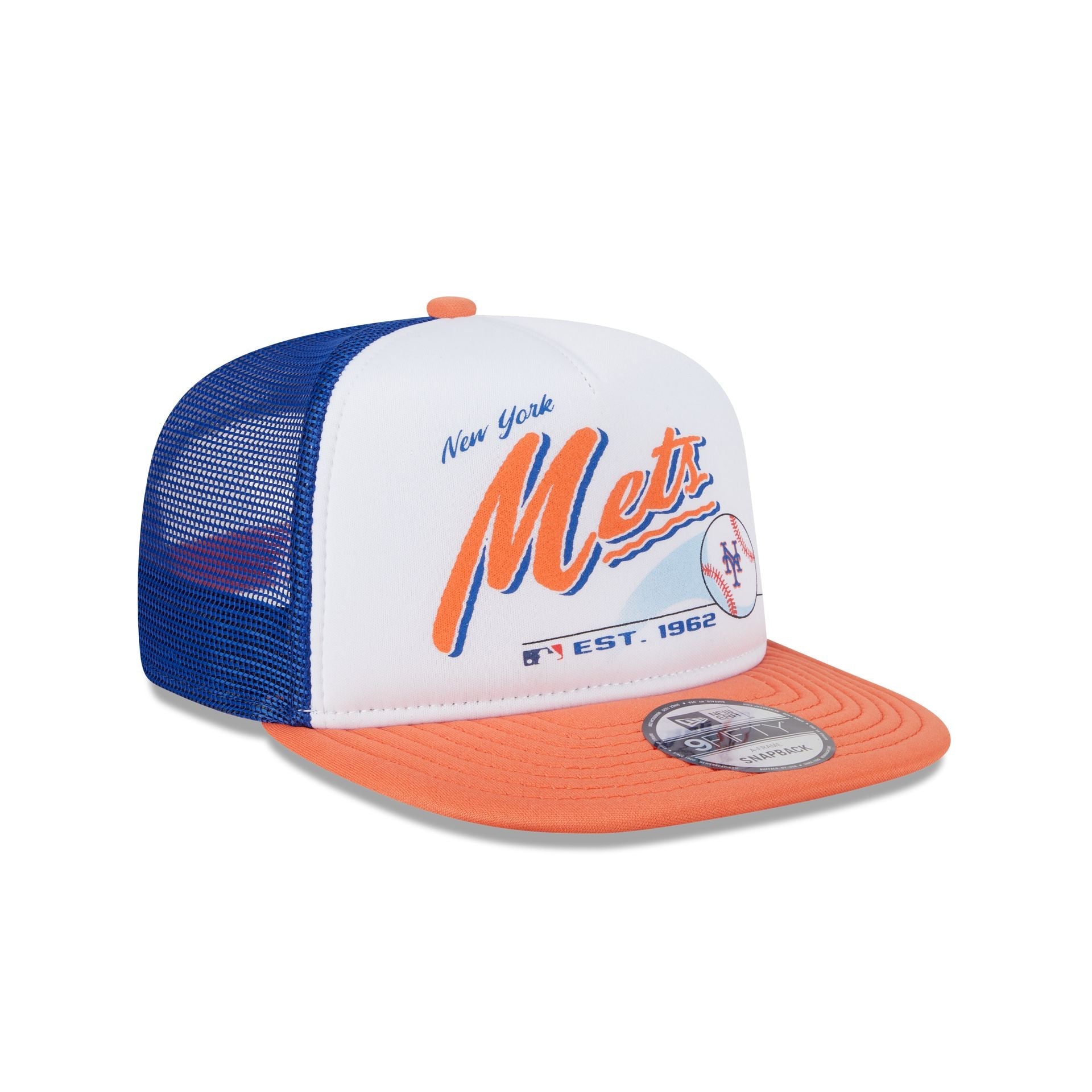 New York Mets Retro Script 9FIFTY A-Frame Trucker Hat