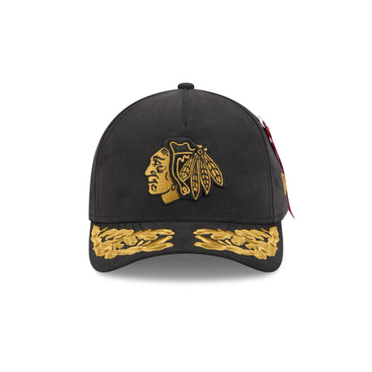 Alpha Industries x Chicago Blackhawks Black 9FORTY M-Crown A-Frame Snapback Hat