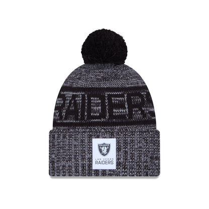 Las Vegas Raiders 2025 Sideline Cold Weather Gray Pom Knit Hat