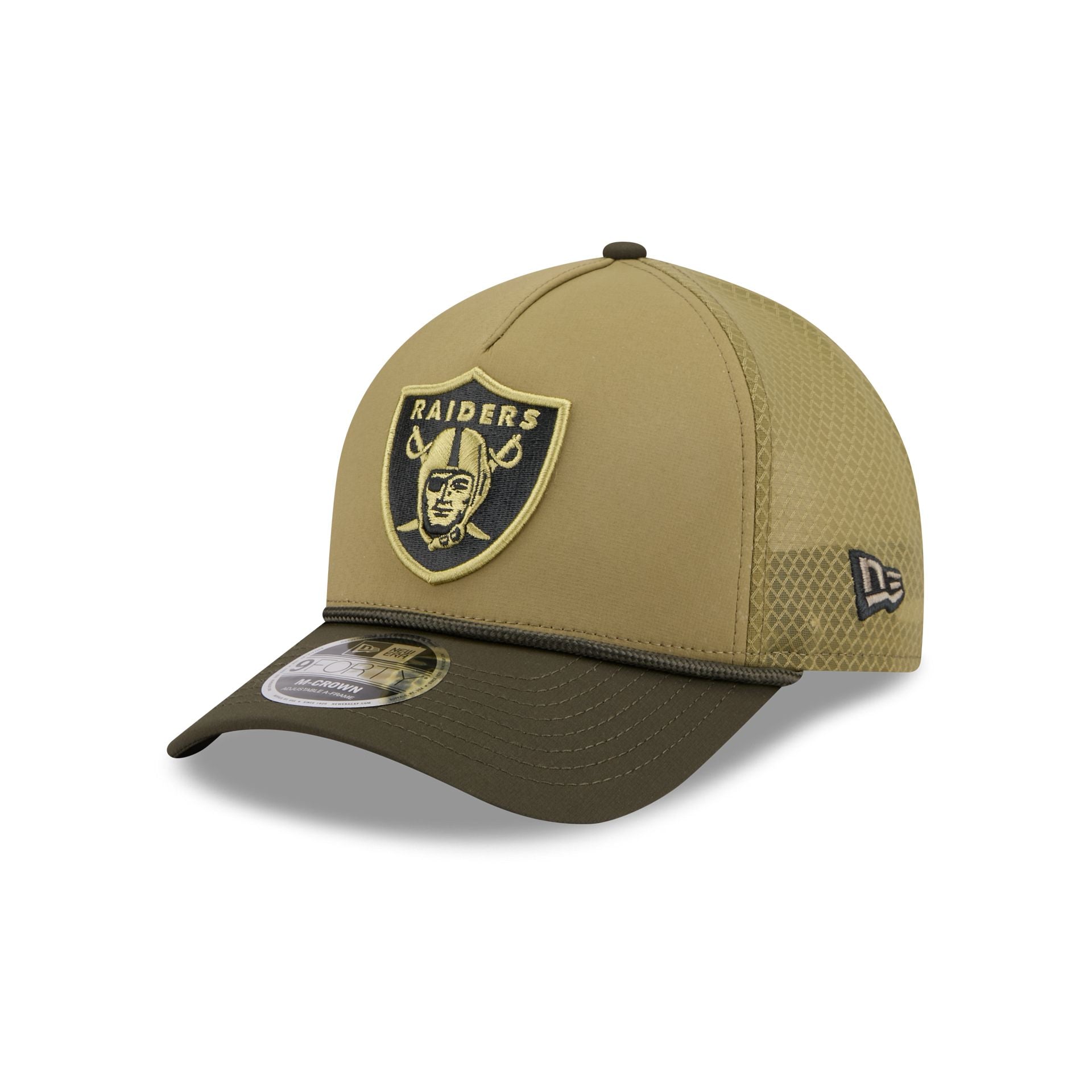 Las Vegas Raiders 2025 Salute to Service 9FORTY M-Crown A-Frame Trucker Hat