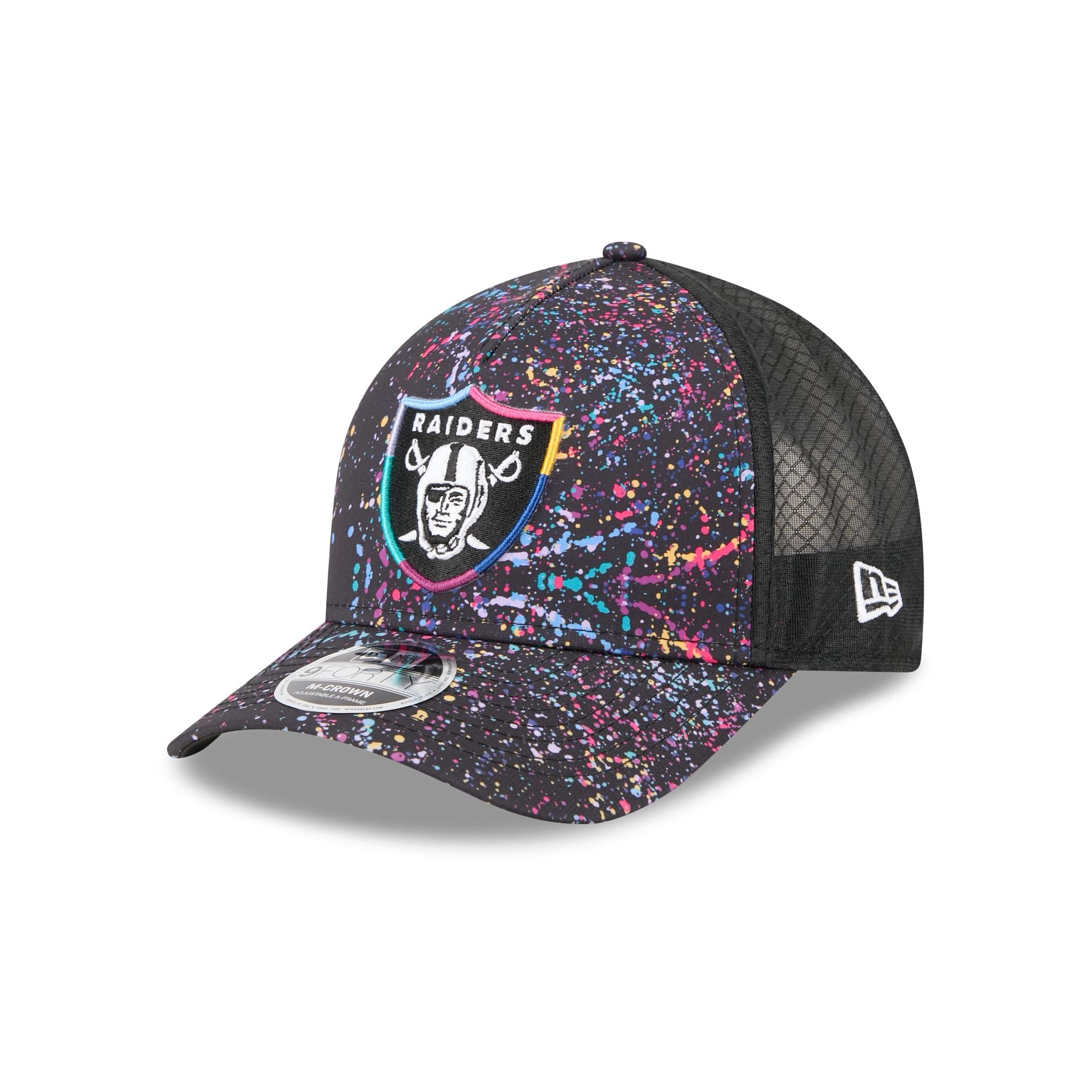 Las Vegas Raiders 2025 Crucial Catch 9FORTY M-Crown A-Frame Trucker Hat