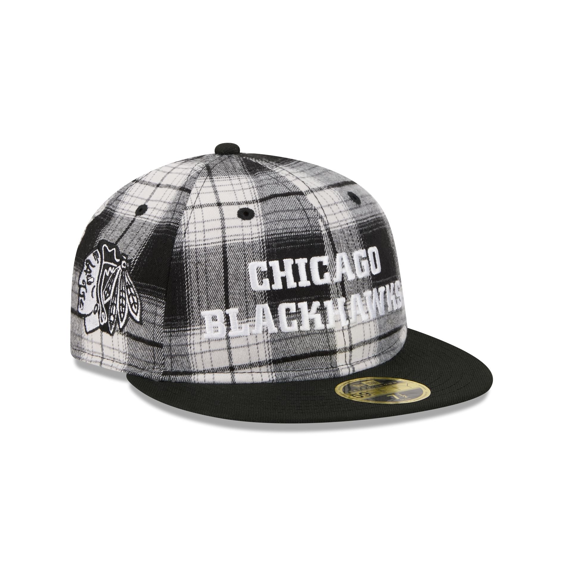 Chicago Blackhawks Grunge Plaid Retro Crown 59FIFTY Fitted Hat