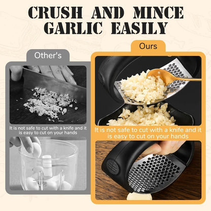 Garlic Press Rocker, Garlic Mincer Stainless Steel Garlic Crusher Squeezer Slicer Mincer Chopper Kitchen Gadget with Ergonomic Handle (Grey)