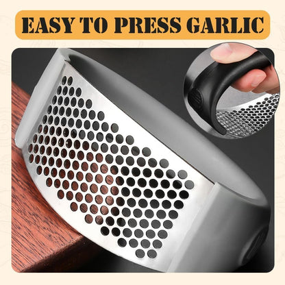 Garlic Press Rocker, Garlic Mincer Stainless Steel Garlic Crusher Squeezer Slicer Mincer Chopper Kitchen Gadget with Ergonomic Handle (Grey)