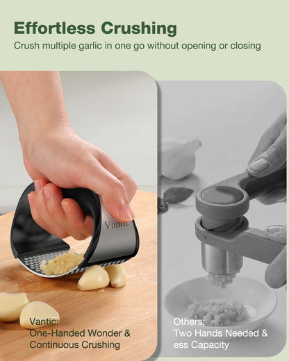 Vantic Garlic Press Rocker - Stainless Steel Garlic Mincer Garlic Crusher, New Innovative Garlic Chopper with Peeler and Scraper for Smash Garlic…