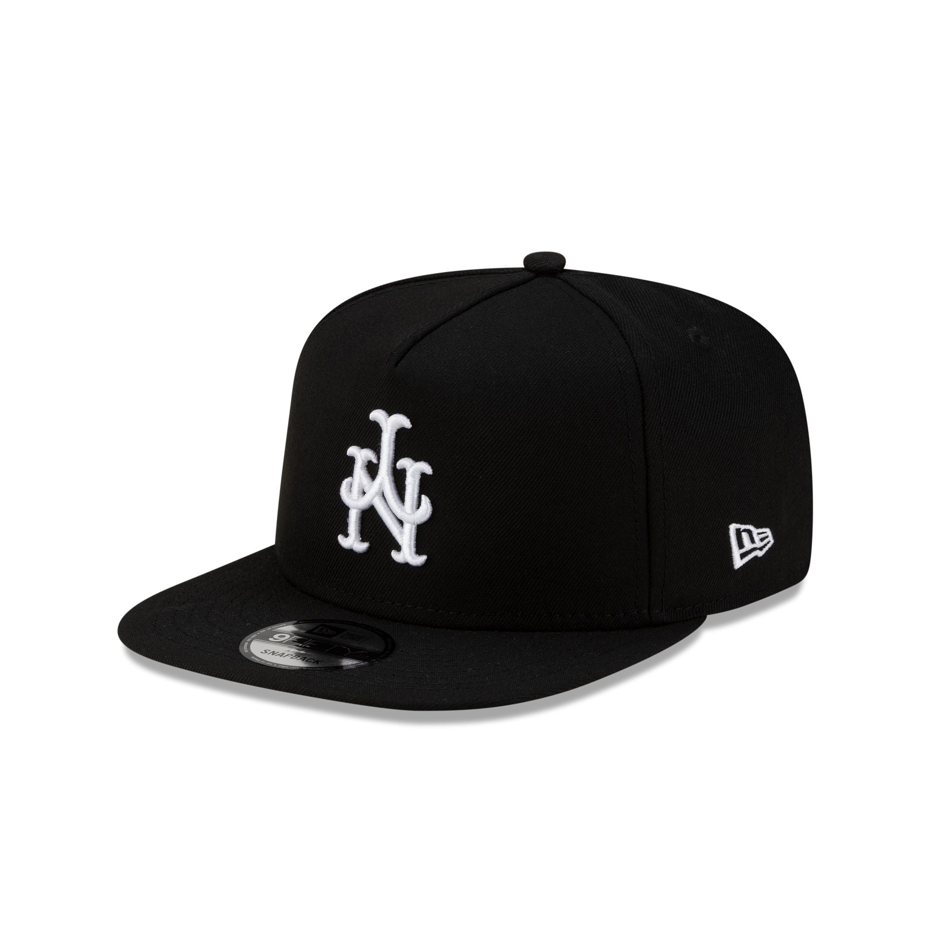 New York Mets Upside Down Logo Black 9FIFTY A-Frame Snapback Hat