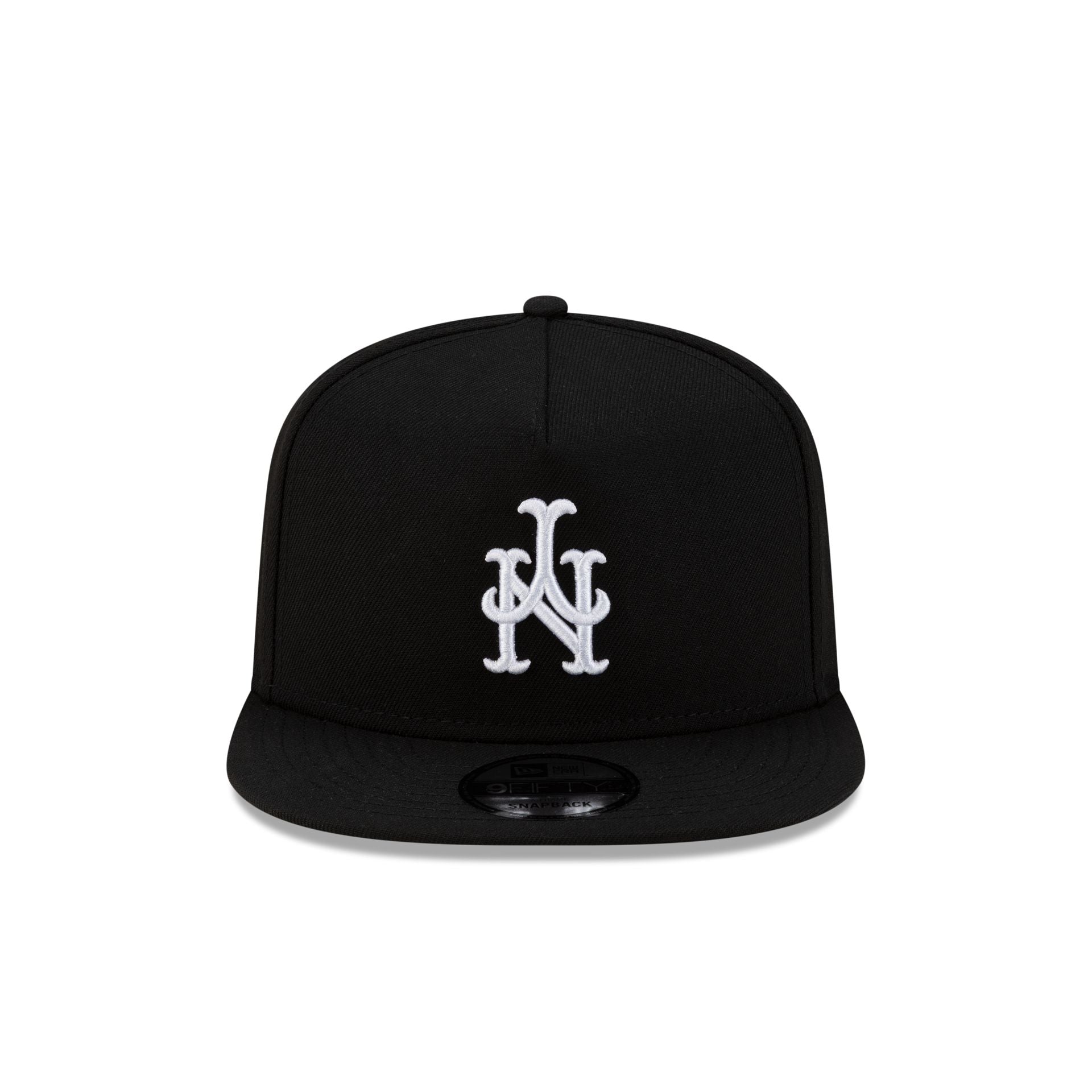 New York Mets Upside Down Logo Black 9FIFTY A-Frame Snapback Hat