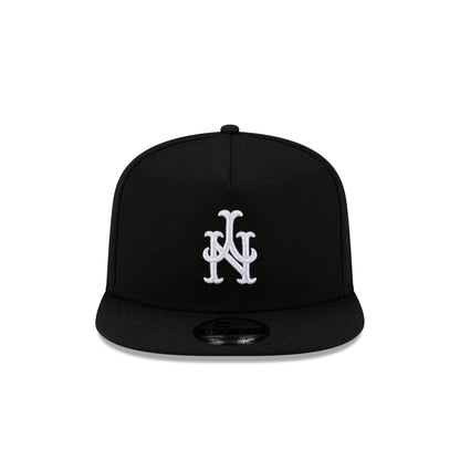 New York Mets Upside Down Logo Black 9FIFTY A-Frame Snapback Hat