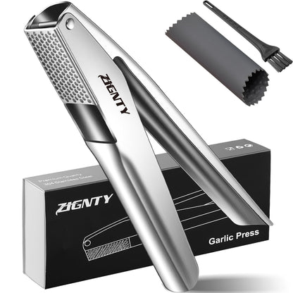 Garlic Press Stainless Steel，Premium Garlic Mincer Tool，No Need to Peel Garlic Ginger Crusher & Masher Easy Squeeze Large Trough Ergonomic Handle，Rust Proof，Dishwasher Safe (5 Years Warranty)