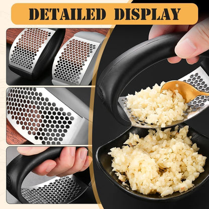 Garlic Press Rocker, Garlic Mincer Stainless Steel Garlic Crusher Squeezer Slicer Mincer Chopper Kitchen Gadget with Ergonomic Handle (Grey)