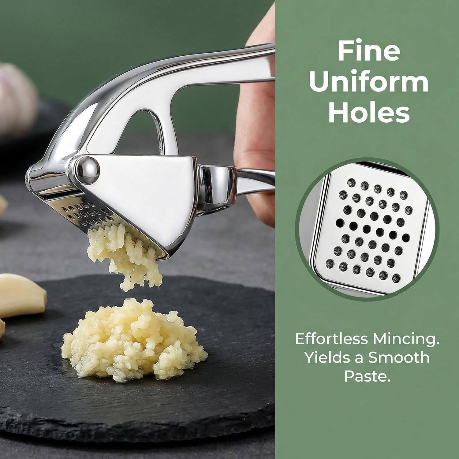 Garlic Press, with Silicone Garlic Peeler and Cleaning Brush, Heavy Duty Mincer Crusher, Professional Zinc Alloy Kitchen Tool, Rust Proof Squeezer, Easy to Clean, Silver