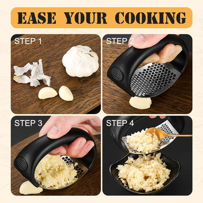 Garlic Press Rocker, Garlic Mincer Stainless Steel Garlic Crusher Squeezer Slicer Mincer Chopper Kitchen Gadget with Ergonomic Handle (Grey)