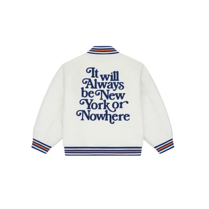 New York or Nowhere x New York Mets Youth Chrome White Motto Varsity Jacket