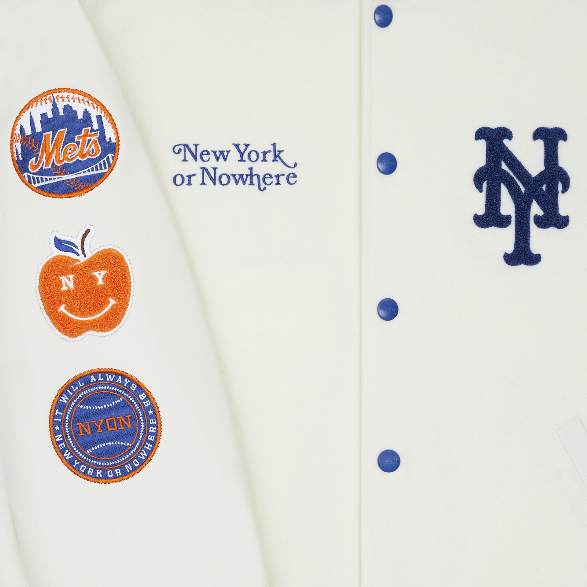 New York or Nowhere x New York Mets Youth Chrome White Motto Varsity Jacket